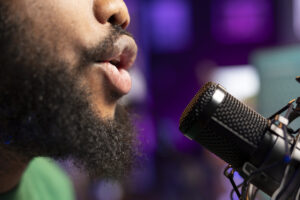 Entrepreneur speaking confidently - vocal branding in action
